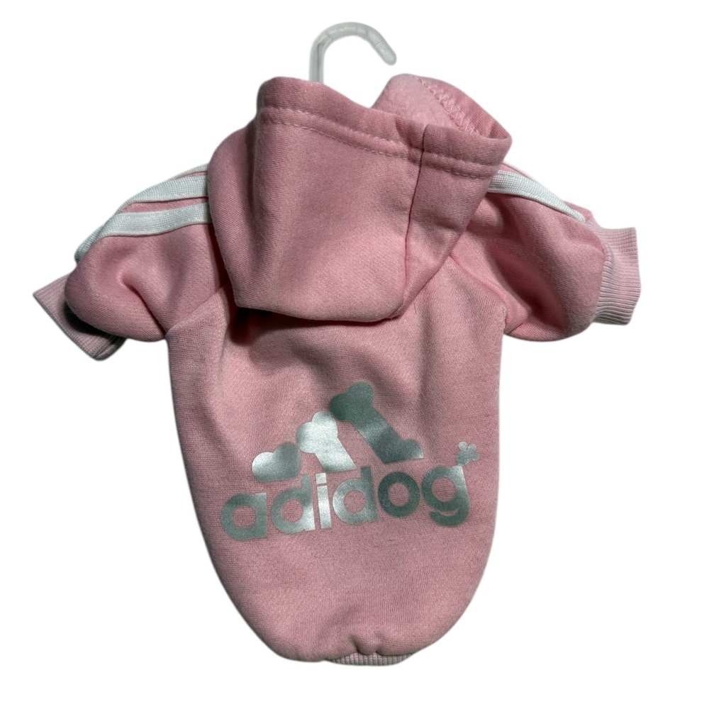Adidog dog Pink Hoodie with White Accents
